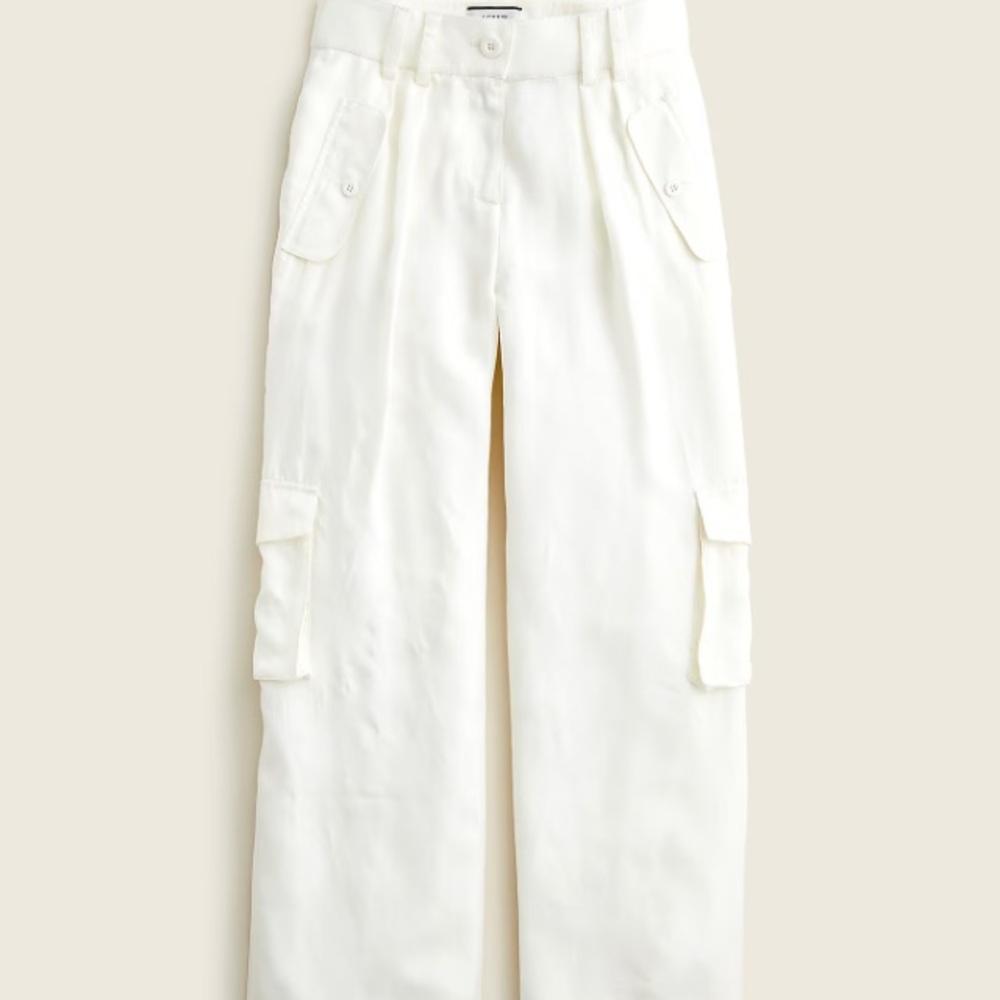 J. Crew Collection Cupro Blend Flowy Cream Cargo Pants size 2